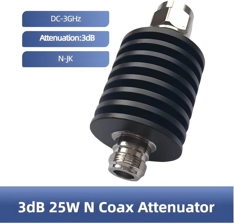 BECEN Bi-Directional 25W N Attenuator 3dB,25 Watt 50 Ohm Coax Attenuator with N Type Connector,DC to 3Ghz Fixed Attenuator for Antennas & Test Equipment (3DB) - Image 5